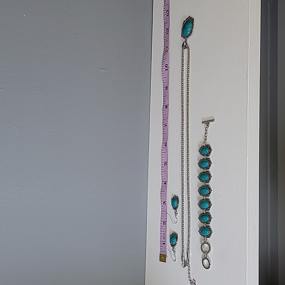 Bohemian Jewelry Set Fashion Faux Turquoise Earrings Bracelet Necklace Boho - Picture 9 of 9